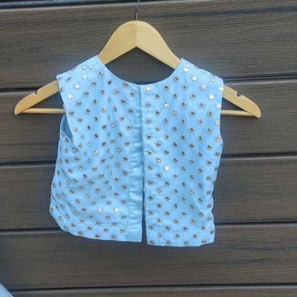 Kids Indian Light Blue Ruffled Mirror Lengha Set Size 6-7 Great Condition - Picture 4 of 4